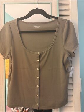 Old Navy Olive Green/brownish Ribbed Button-Front Crop Top